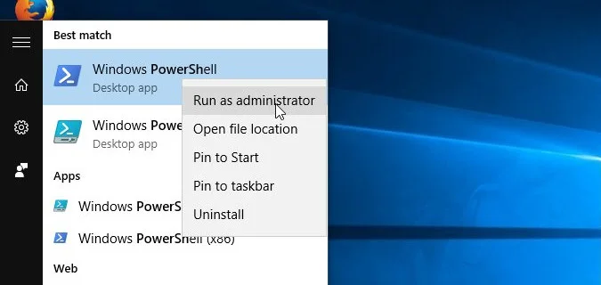 Run Powershell as admin